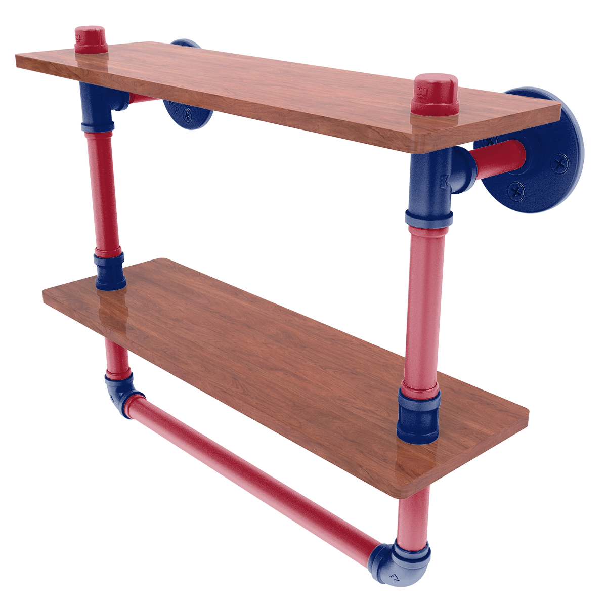 Gridiron Collection Double Wood Shelf with Towel Bar New York Blue and Red Edition
