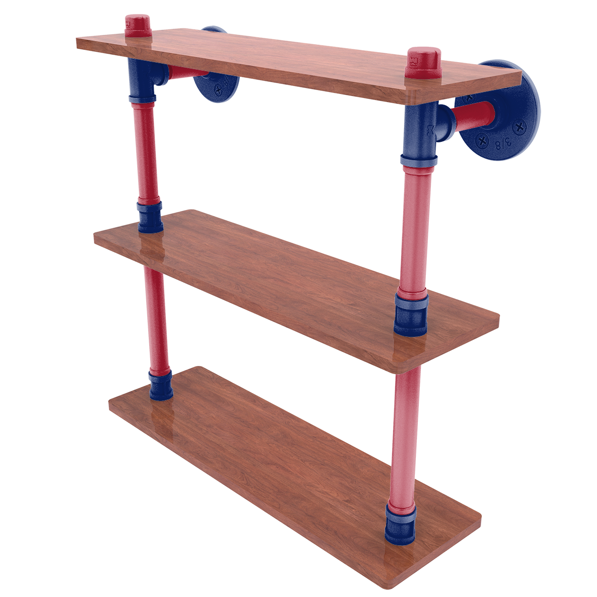 Gridiron Collection Wood Triple Shelf New York Blue and Red Edition