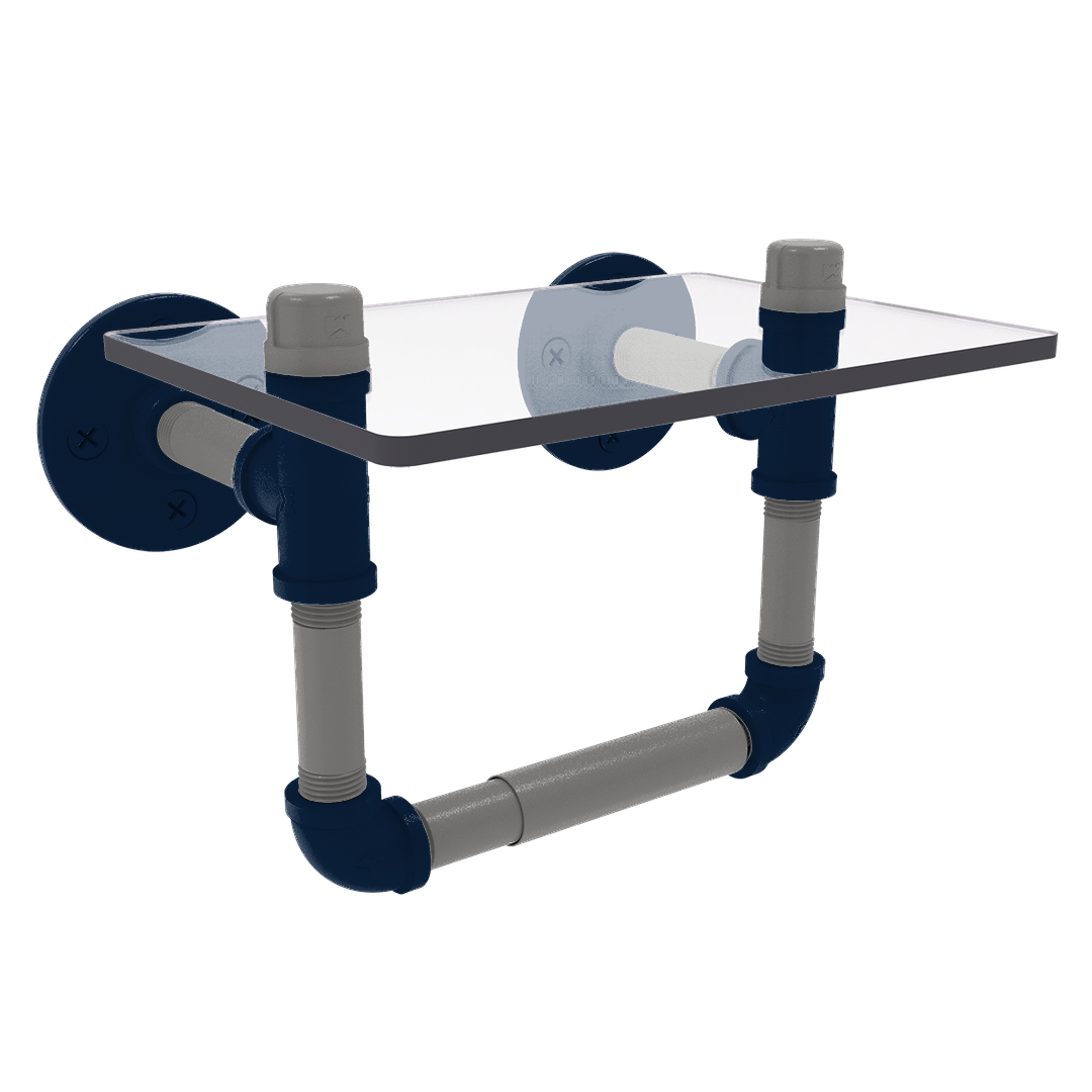 Gridiron Collection Toilet Tissue Holder with Glass Shelf Dallas Edition