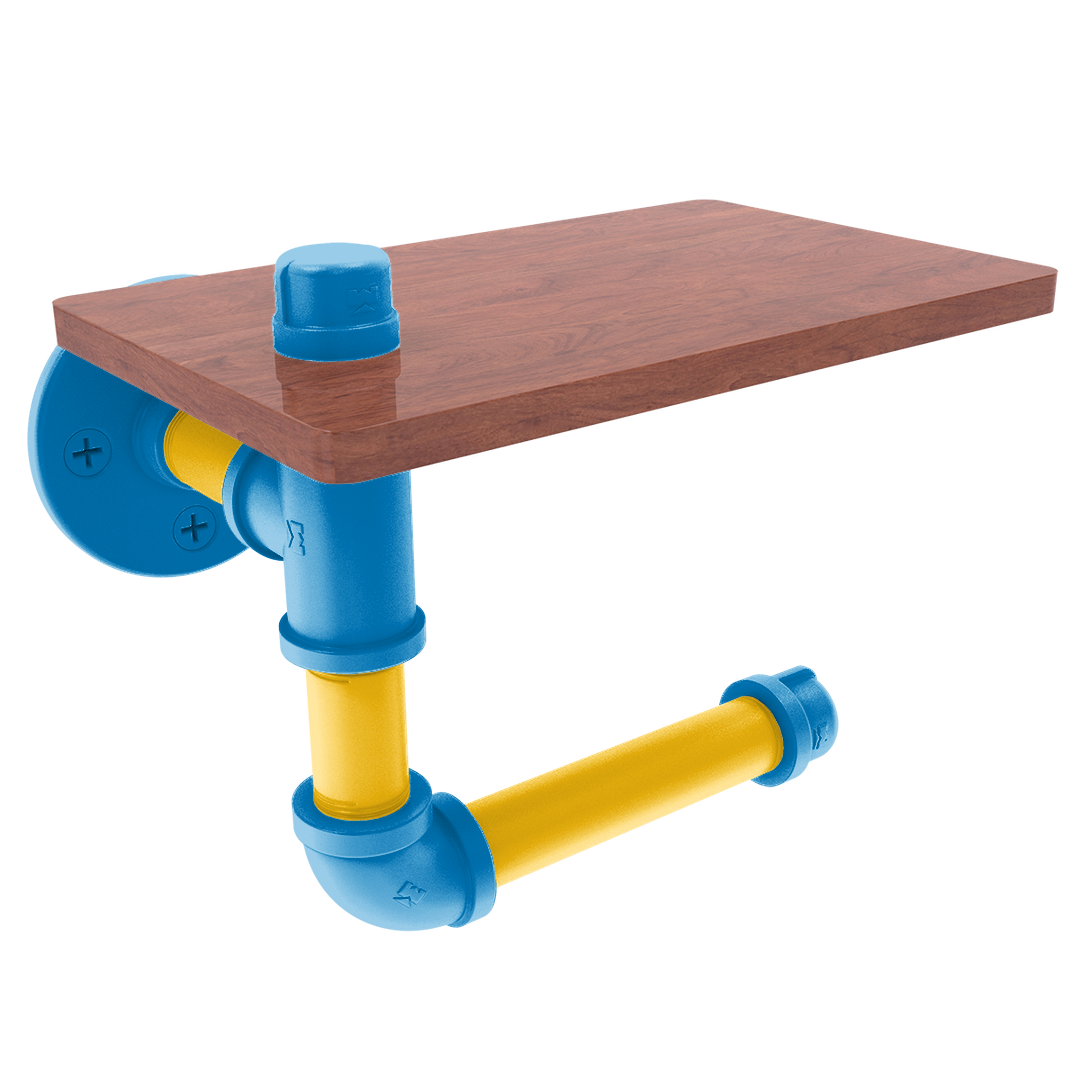 Gridiron Collection Toilet Paper Holder with Wood Shelf Los Angeles Blue and Gold Edition