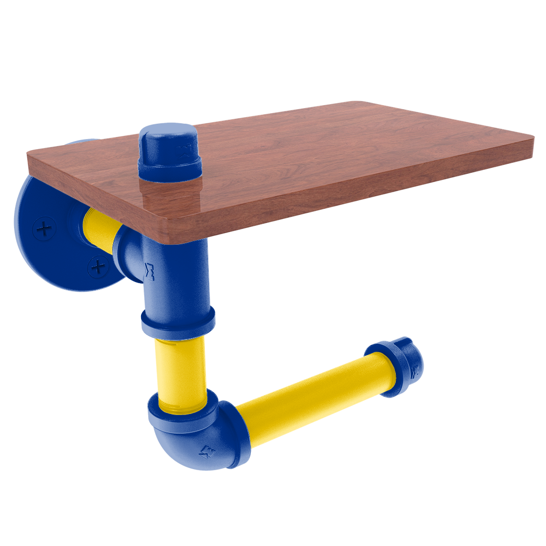 Gridiron Collection Toilet Paper Holder with Wood Shelf Los Angeles Blue and Yellow Edition