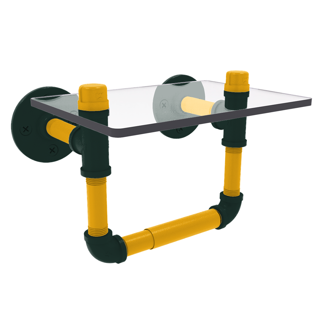 Gridiron Collection Toilet Tissue Holder with Glass Shelf Green Bay Edition