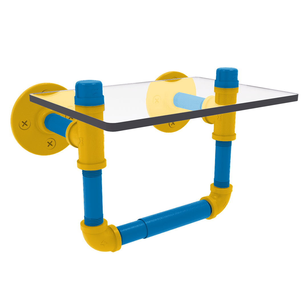 Gridiron Collection Toilet Tissue Holder with Glass Shelf Los Angeles Blue and Gold Edition