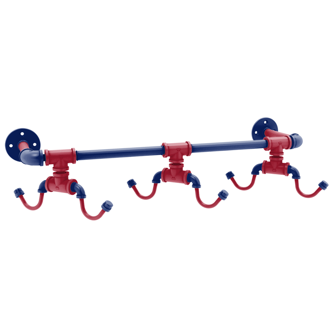 Gridiron Collection Wall Mounted 6 Coffee Mug Rack New York Blue and Red Edition