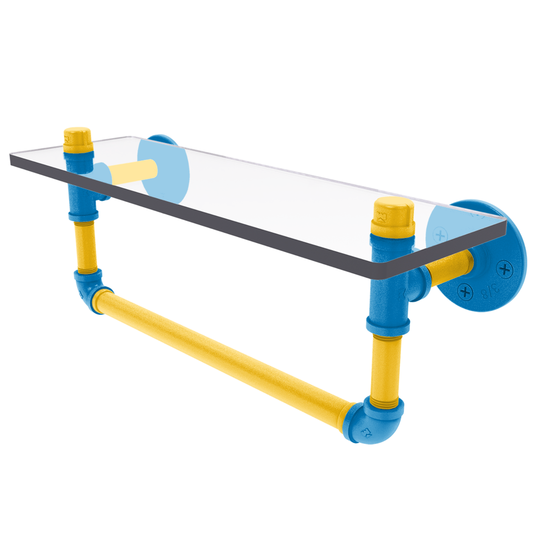 Gridiron Collection Glass Shelf with Towel Bar Los Angeles Blue and Gold Edition