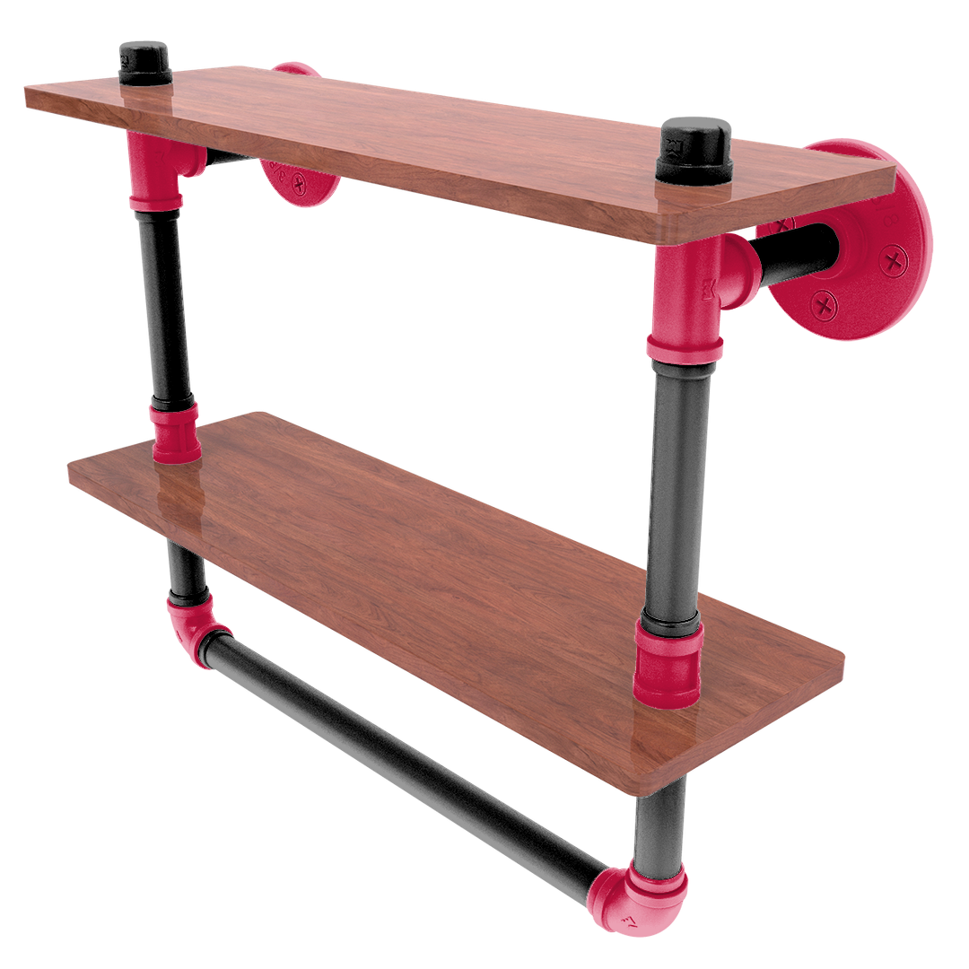 Hardwood Collection Double Wood Shelf with Towel Bar Houston Edition