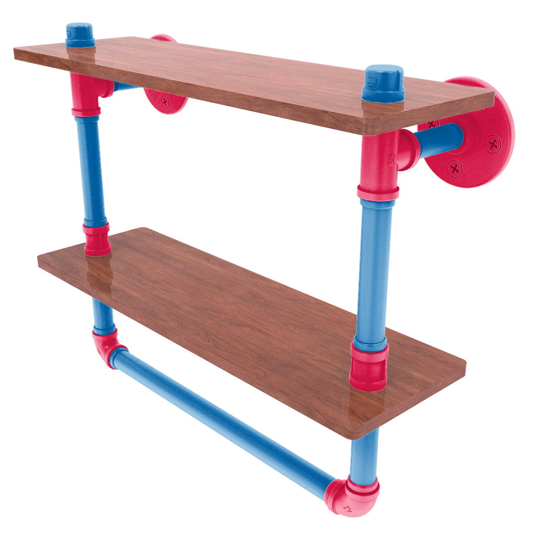 Hardwood Collection Double Wood Shelf with Towel Bar Philadelphia Edition