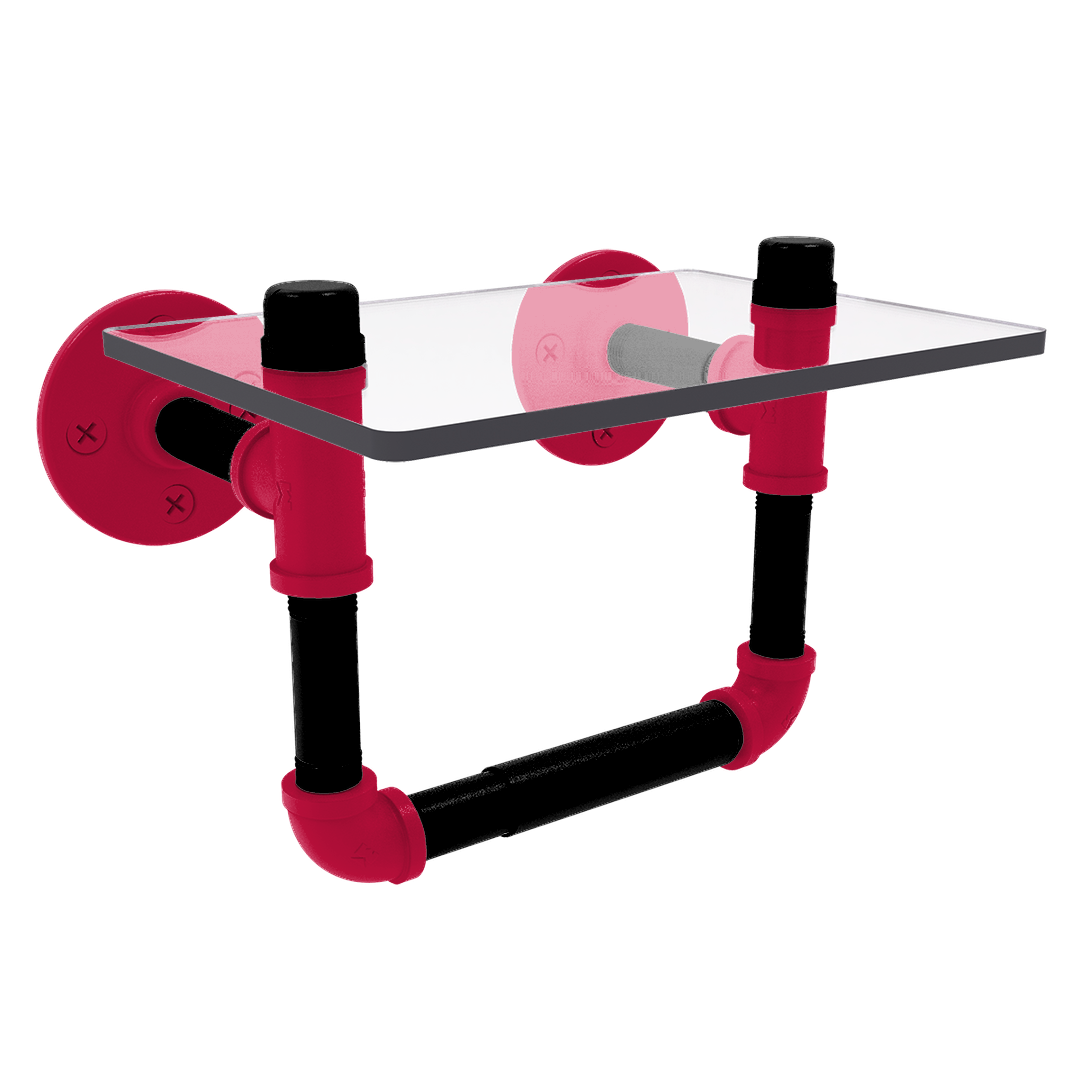 Hardwood Collection Toilet Tissue Holder with Glass Shelf Chicago Edition