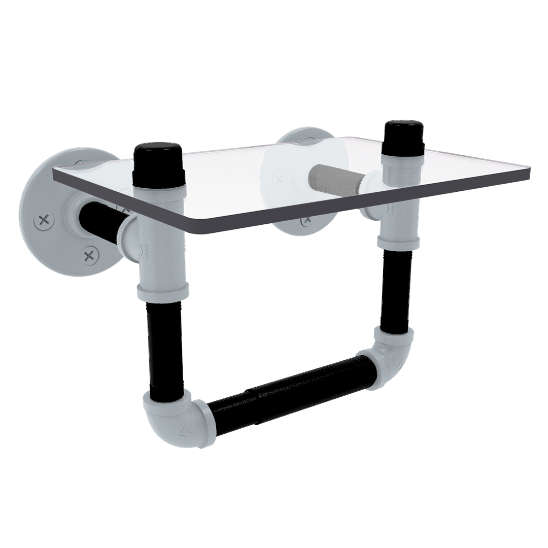 Hardwood Collection Toilet Tissue Holder with Glass Shelf San Antonio Edition