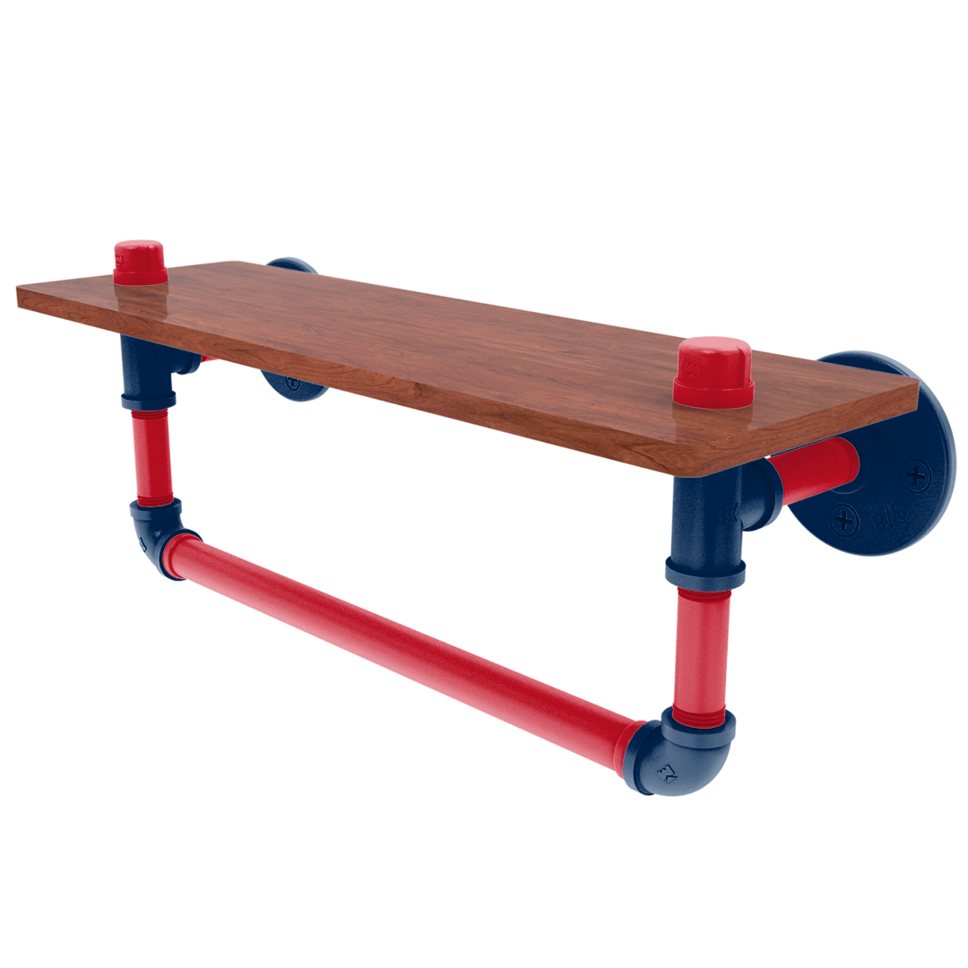 Slapshot Collection Wood Shelf with Towel Bar Columbus Edition