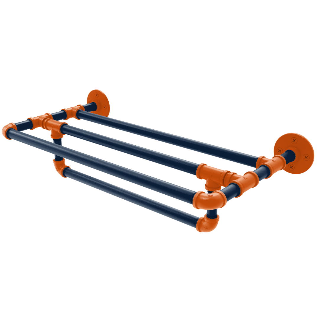 Collegiate Collection Wall Mounted Towel Shelf with Towel Bar Plainsmen Blue and Orange Edition