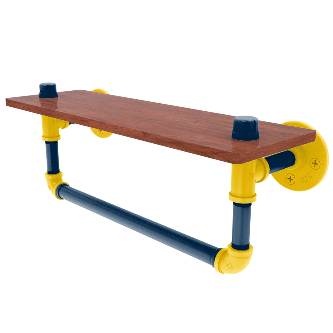 Collegiate Collection Wood Shelf with Towel Bar Great Lakes Maize and Blue Edition