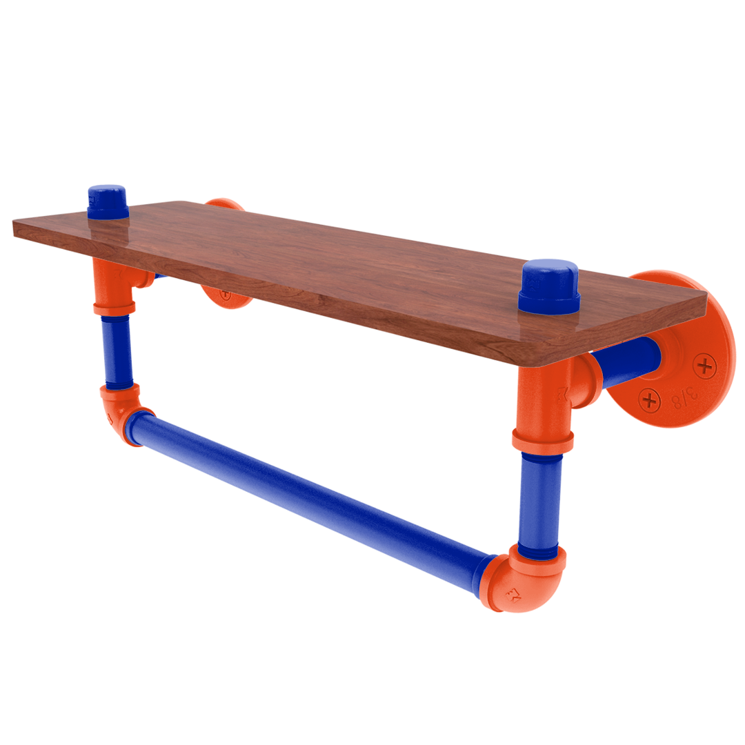 Collegiate Collection Wood Shelf with Towel Bar Swamp Blue and Orange Edition