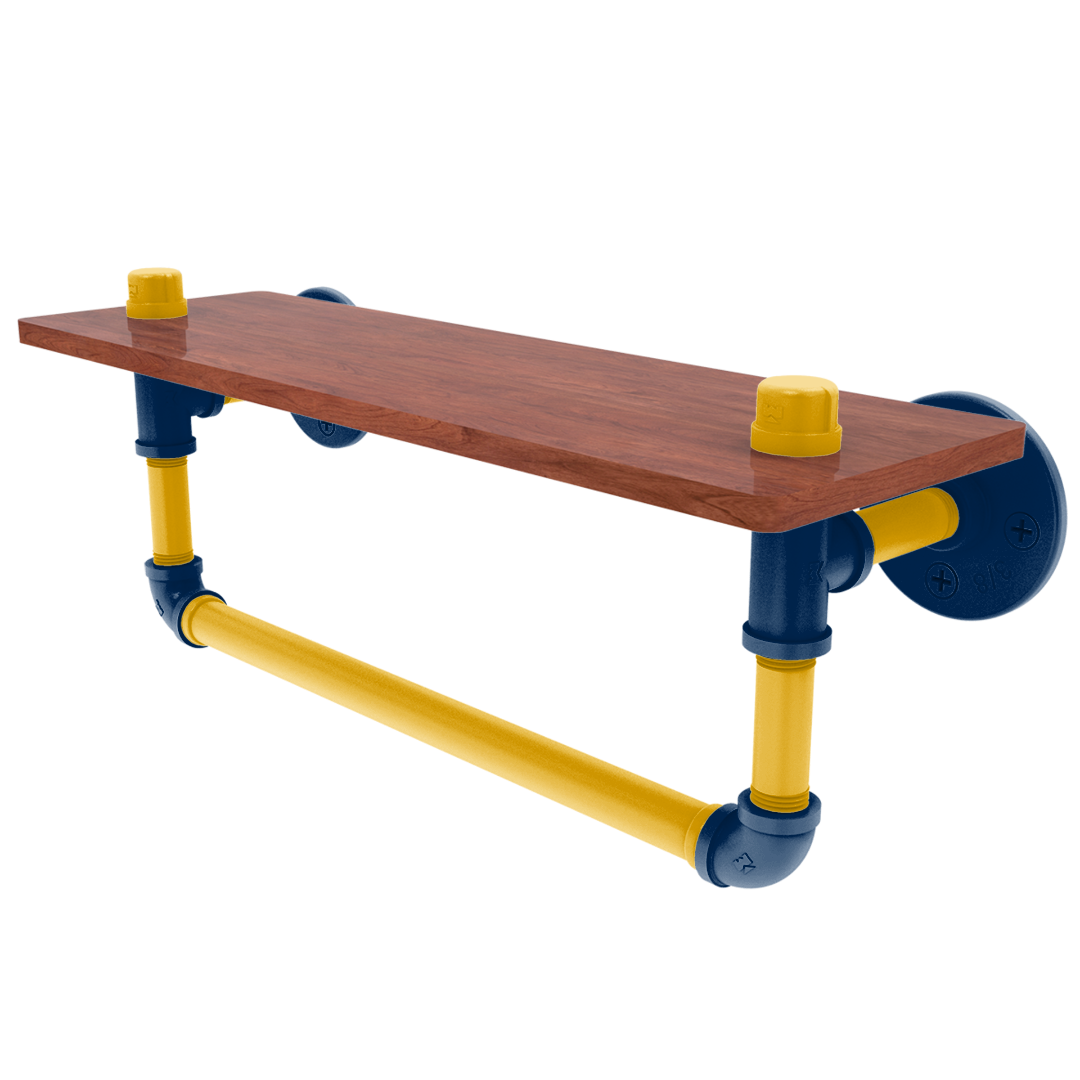 Collegiate Collection Wood Shelf with Towel Bar Mountaineer State Blue and Gold Edition