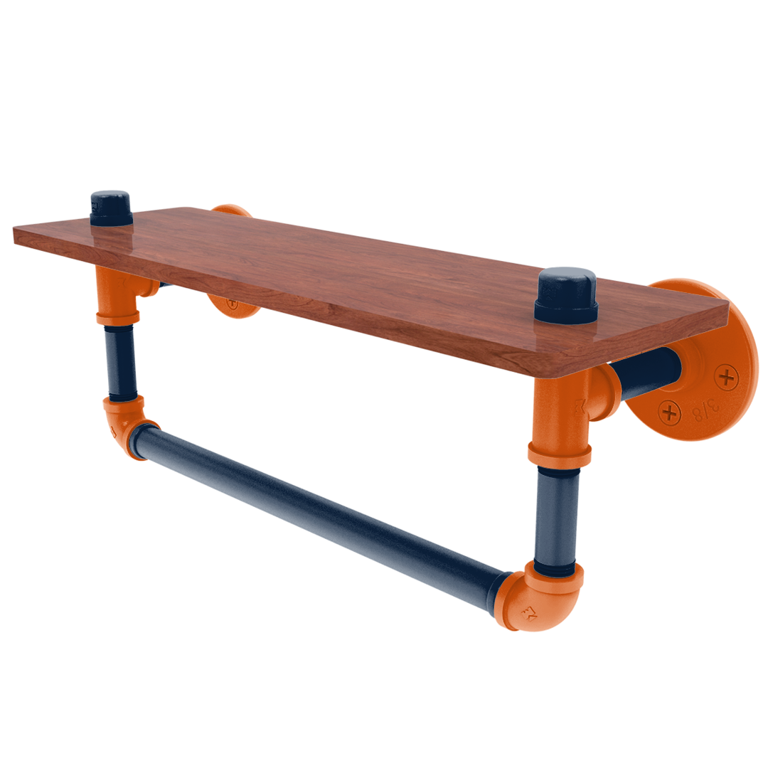 Collegiate Collection Wood Shelf with Towel Bar Plainsmen Blue and Orange Edition