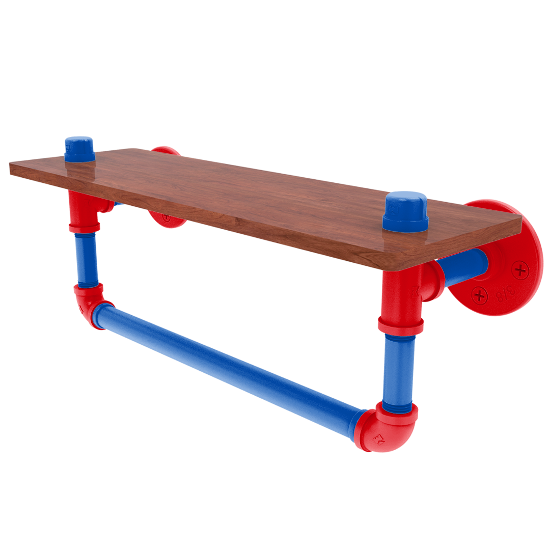 Collegiate Collection Wood Shelf with Towel Bar Lawrence Blue and Crimson Edition
