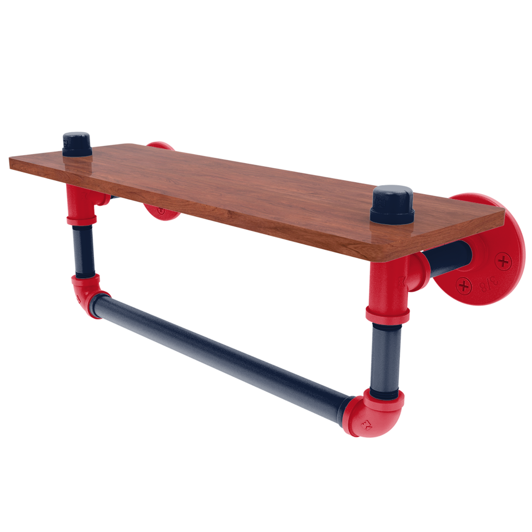 Collegiate Collection Wood Shelf with Towel Bar Oxford Red and Navy Edition