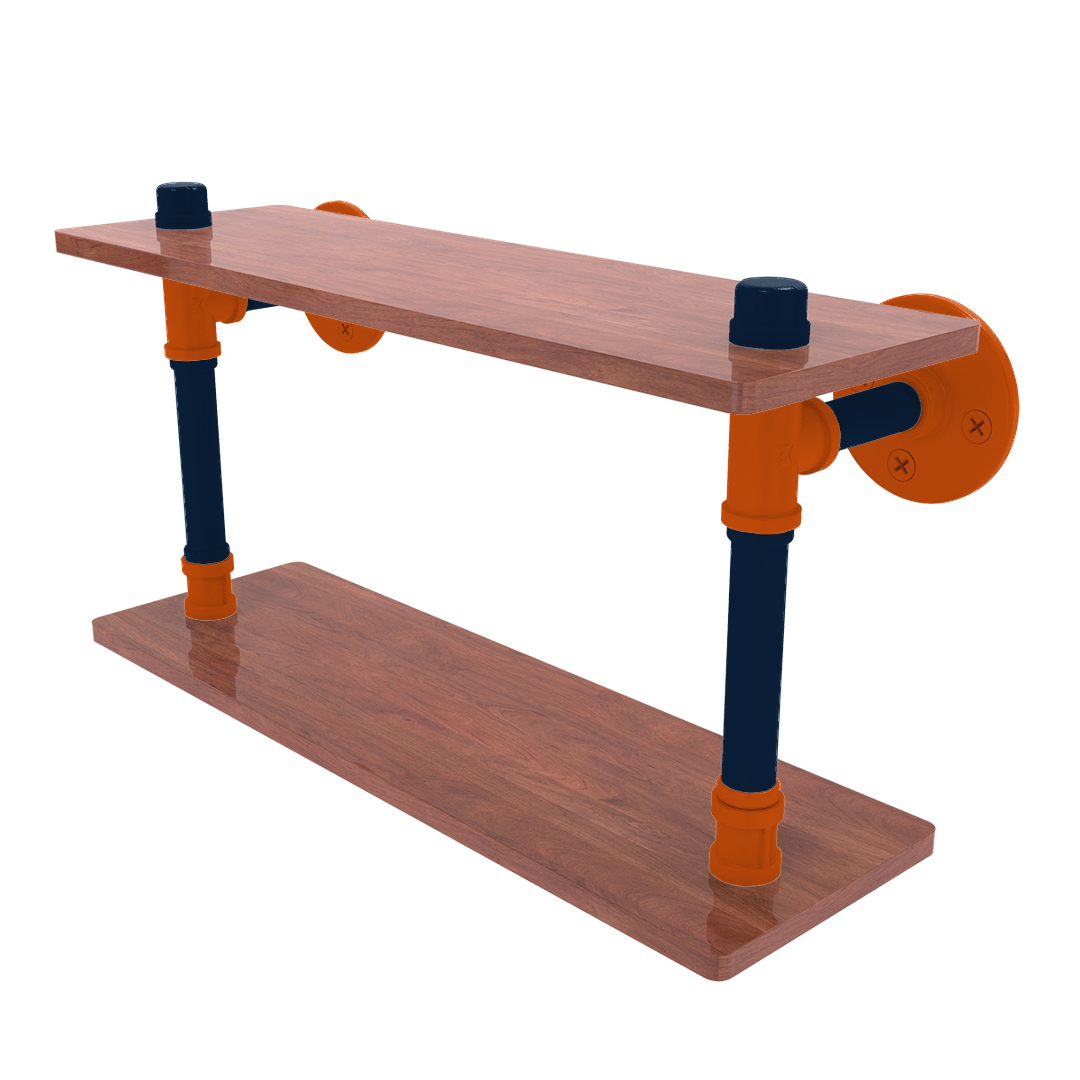 Collegiate Collection Wood Double Shelf Plainsmen Blue and Orange Edition