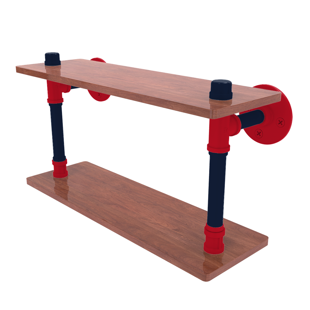 Collegiate Collection Wood Double Shelf Oxford Red and Navy Edition