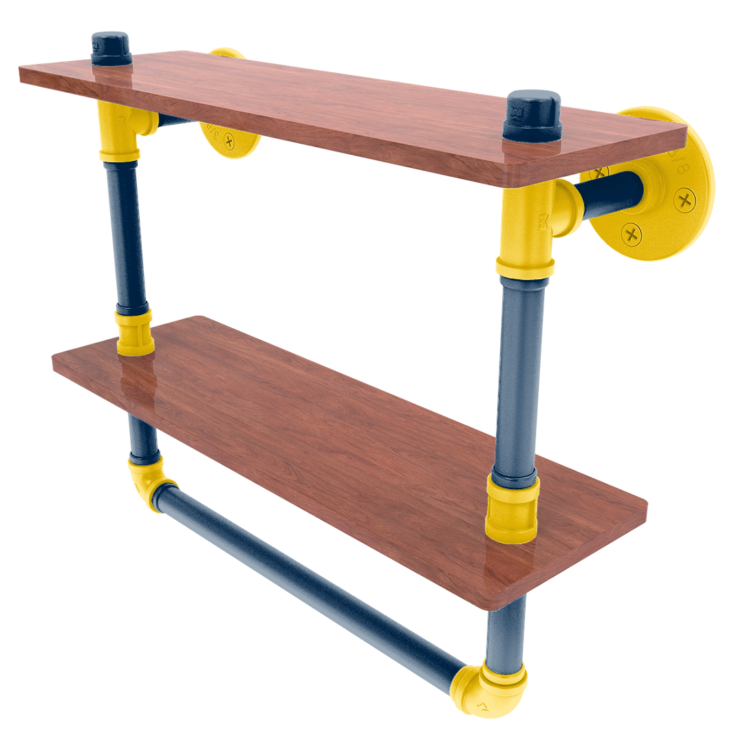 Collegiate Collection Double Wood Shelf with Towel Bar Great Lakes Maize and Blue Edition