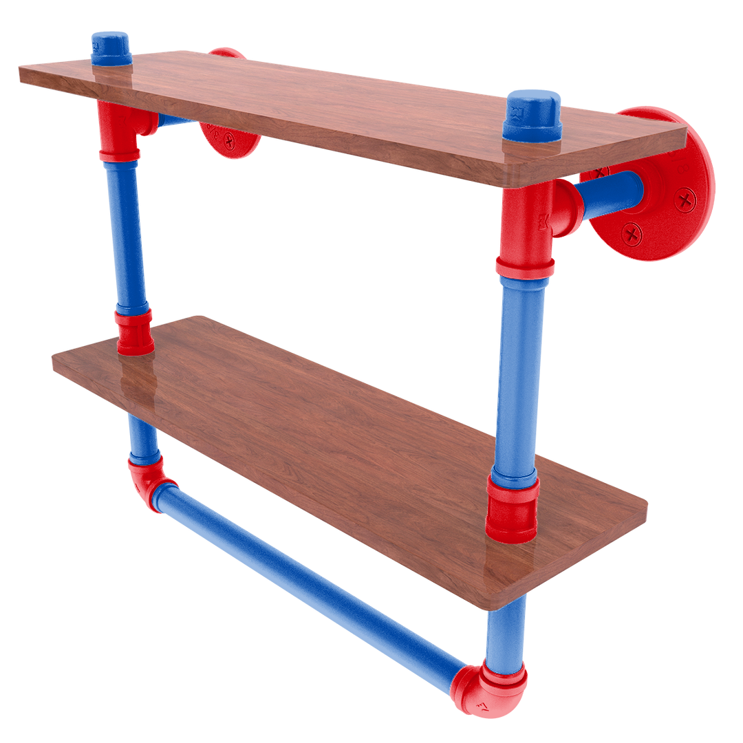 Collegiate Collection Double Wood Shelf with Towel Bar Lawrence Blue and Crimson Edition
