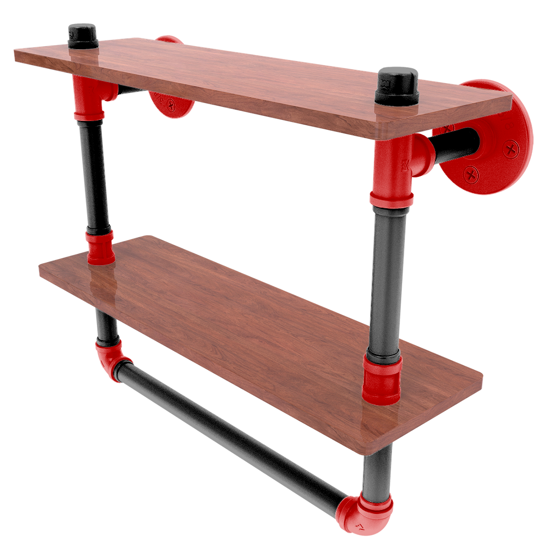 Collegiate Collection Double Wood Shelf with Towel Bar Lubbock Red and Black Edition