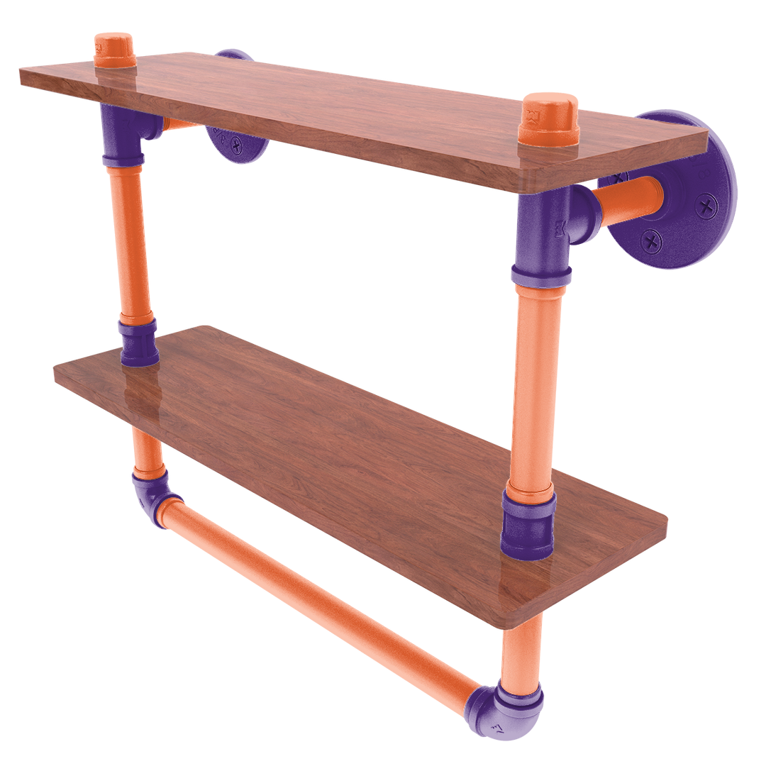 Collegiate Collection Double Wood Shelf with Towel Bar Foothills Orange and Purple Edition