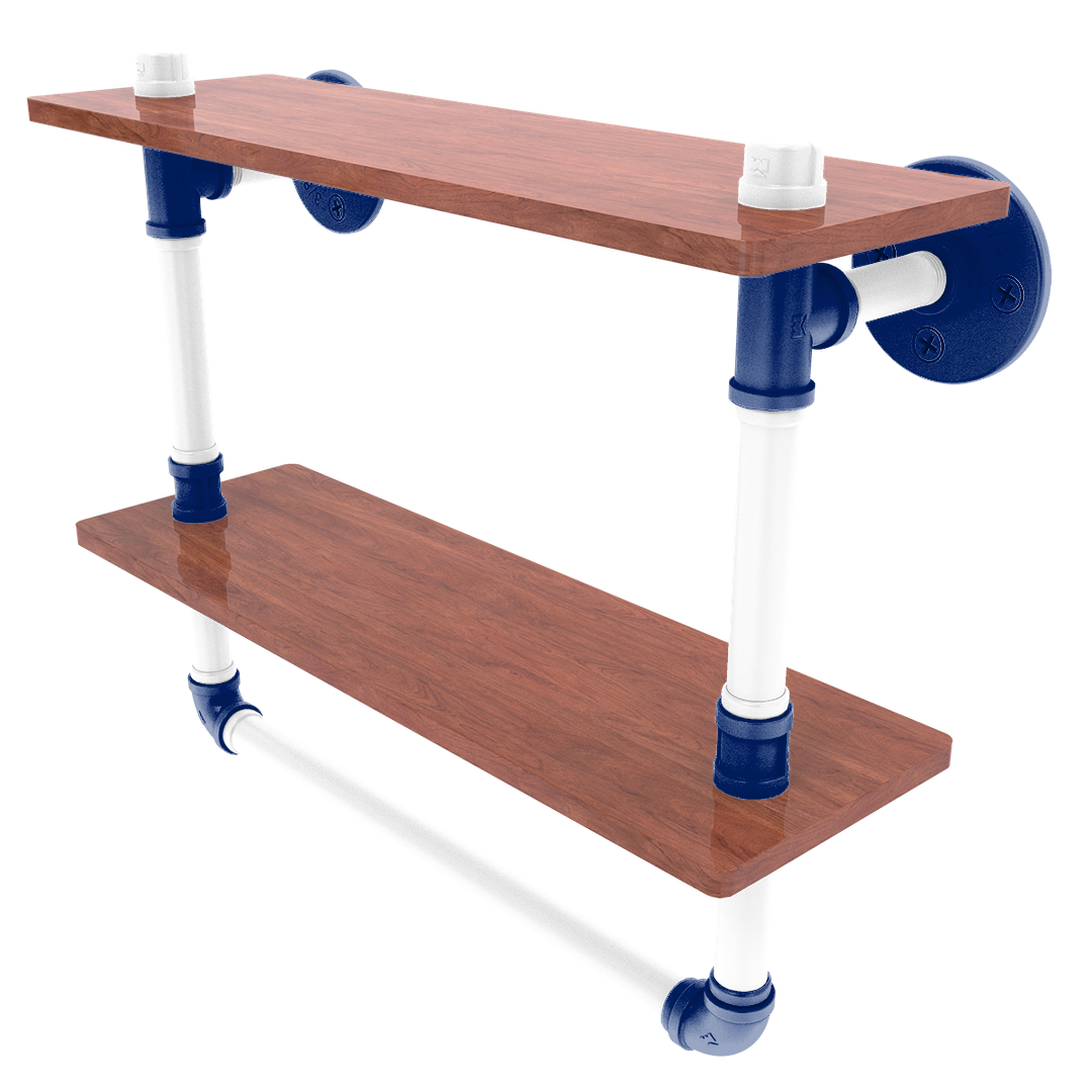 Collegiate Collection Double Wood Shelf with Towel Bar Durham Blue and White Edition