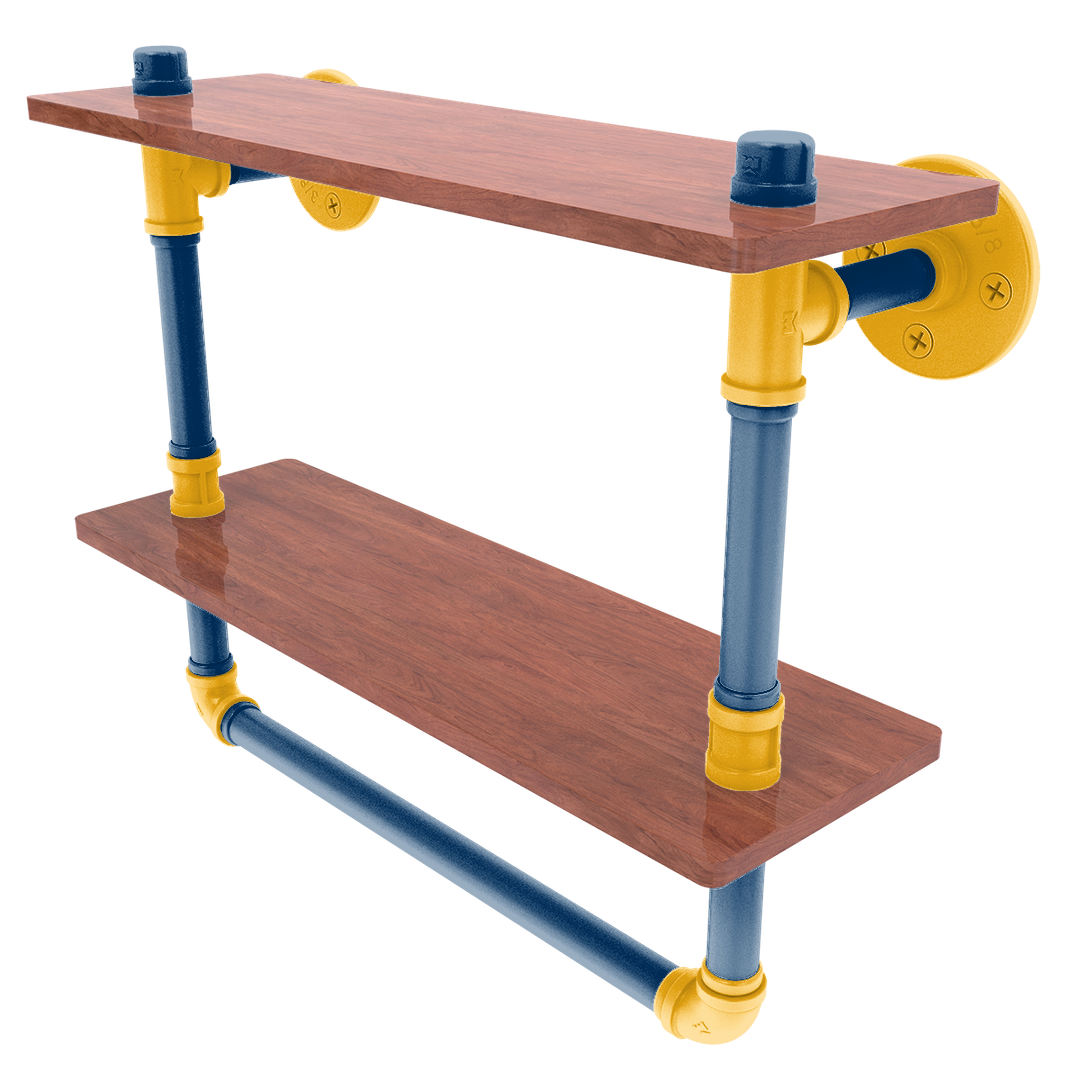 Collegiate Collection Double Wood Shelf with Towel Bar Bay Area Blue and Gold Edition