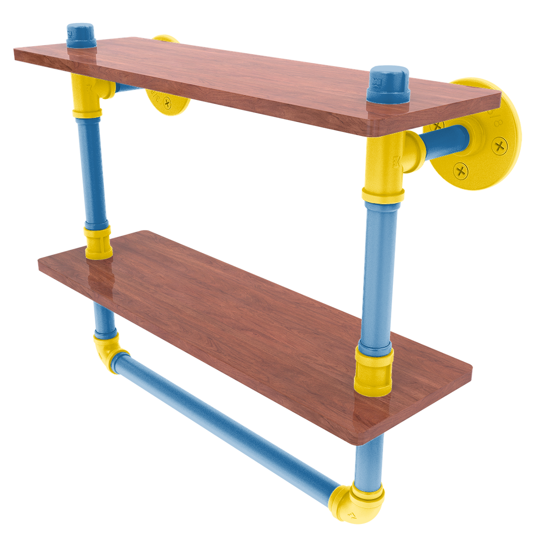 Collegiate Collection Double Wood Shelf with Towel Bar Westwood Blue and Gold Edition