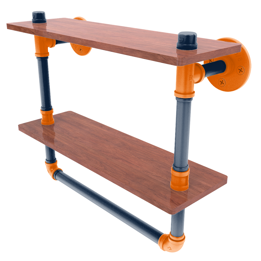 Collegiate Collection Double Wood Shelf with Towel Bar Upstate New York Orange and Navy Edition