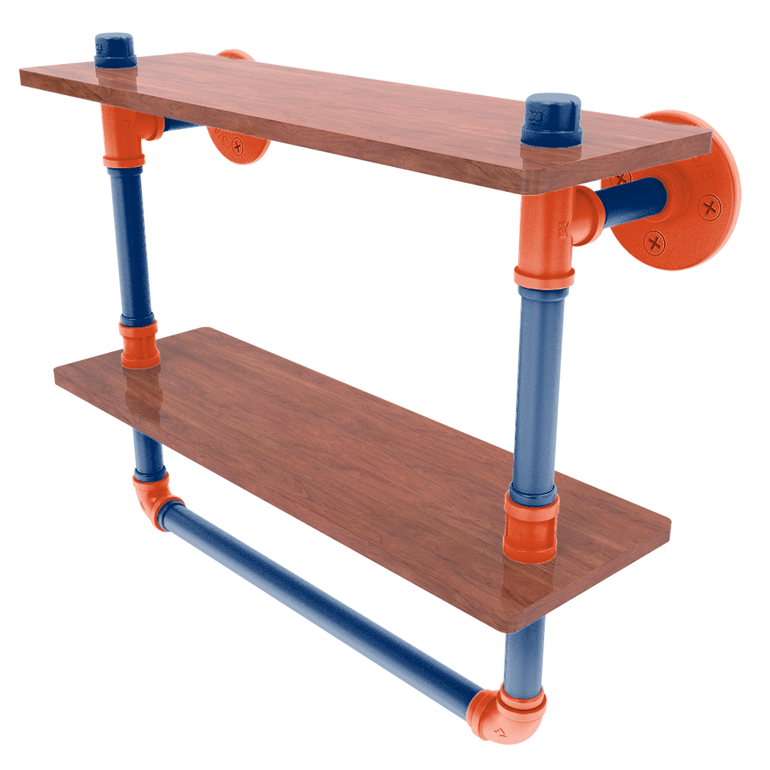 Collegiate Collection Double Wood Shelf with Towel Bar Charlottesville Orange and Blue Edition