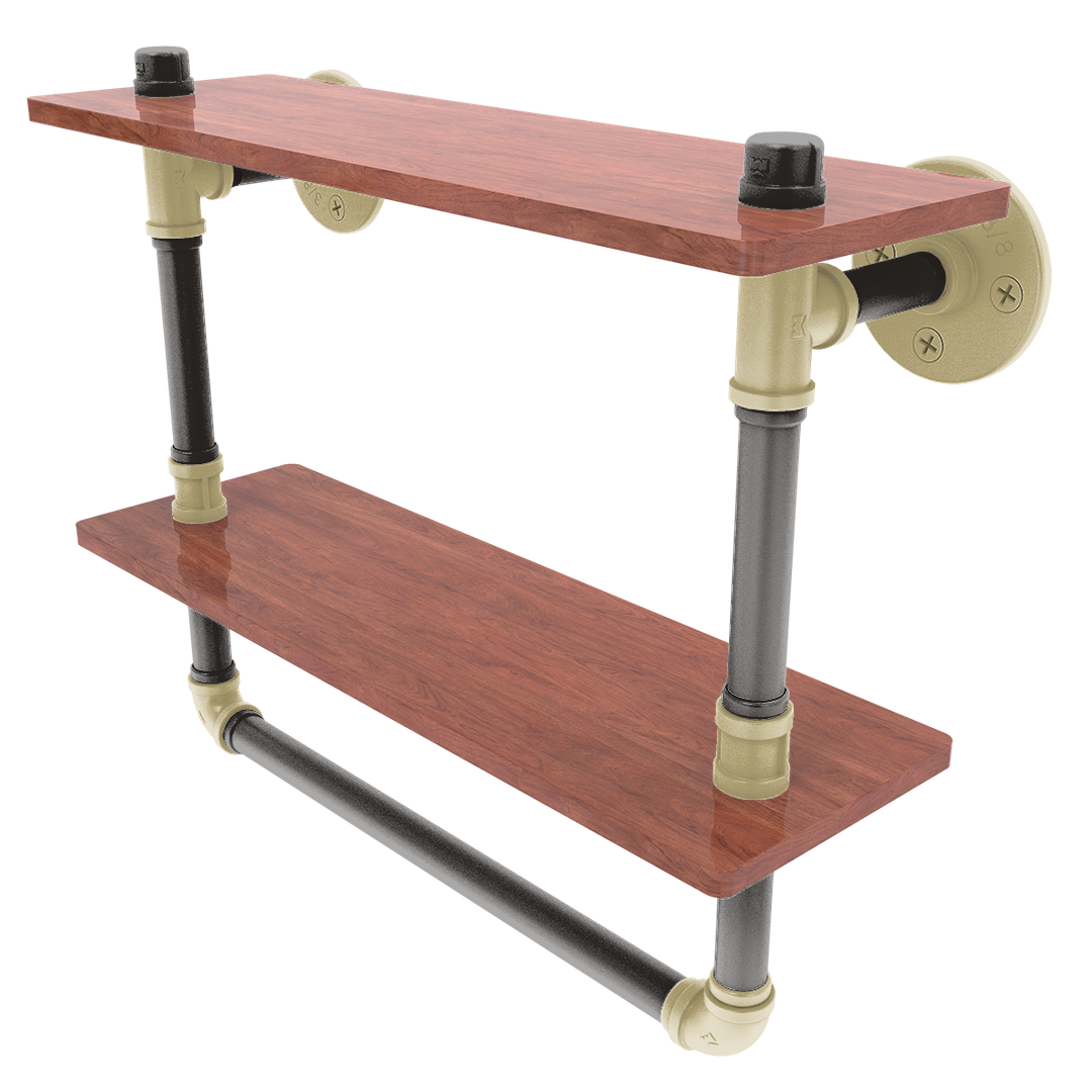 Collegiate Collection Double Wood Shelf with Towel Bar Boulder Black and Gold Edition