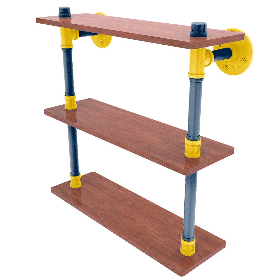 Collegiate Collection Wood Triple Shelf Great Lakes Maize and Blue Edition