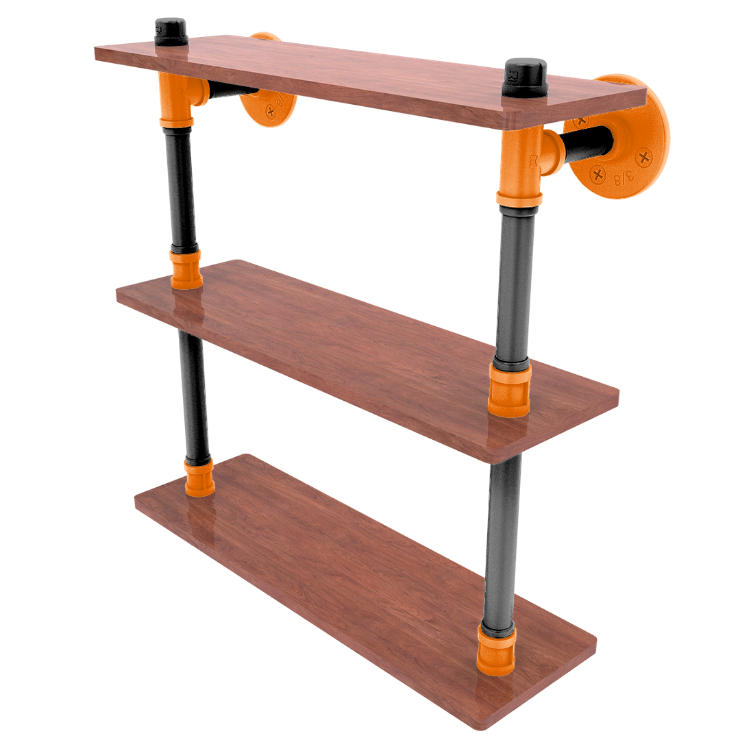 Collegiate Collection Wood Triple Shelf Stillwater Orange and Black Edition