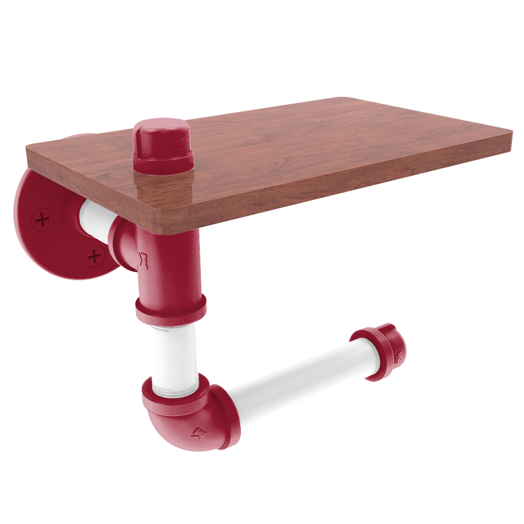 Collegiate Collection Toilet Paper Holder with Wood Shelf Tidewater Red and White Edition