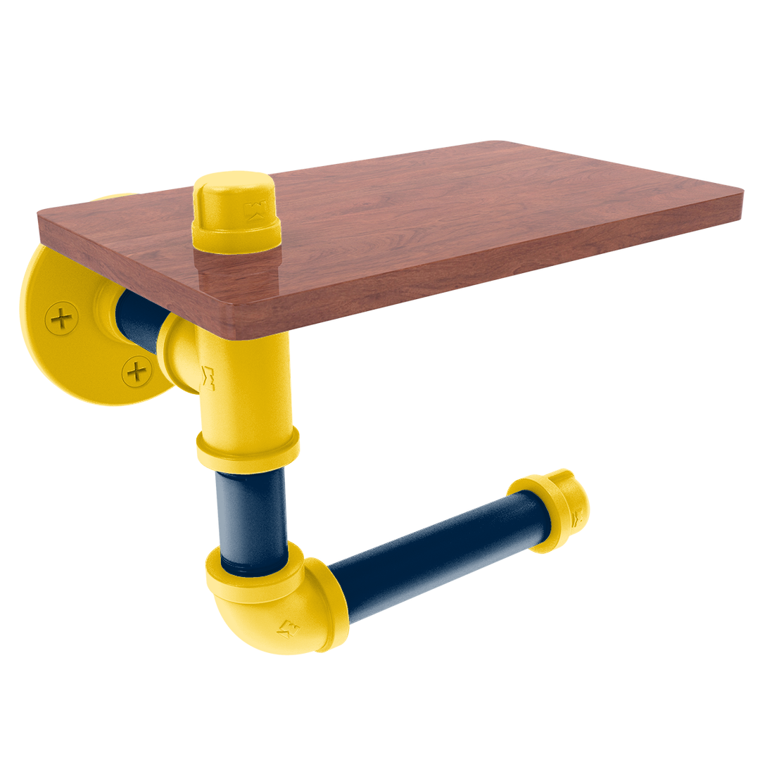Collegiate Collection Toilet Paper Holder with Wood Shelf Great Lakes Maize and Blue Edition