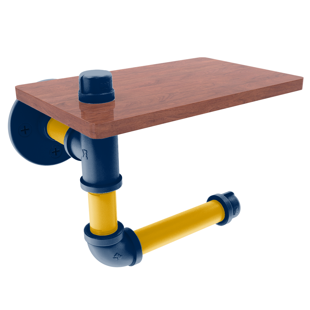 Collegiate Collection Toilet Paper Holder with Wood Shelf Mountaineer State Blue and Gold Edition