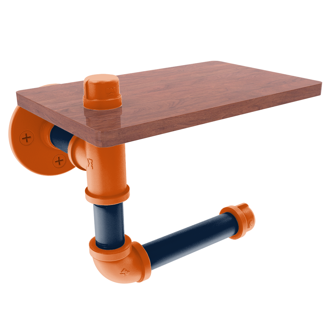 Collegiate Collection Toilet Paper Holder with Wood Shelf Plainsmen Blue and Orange Edition