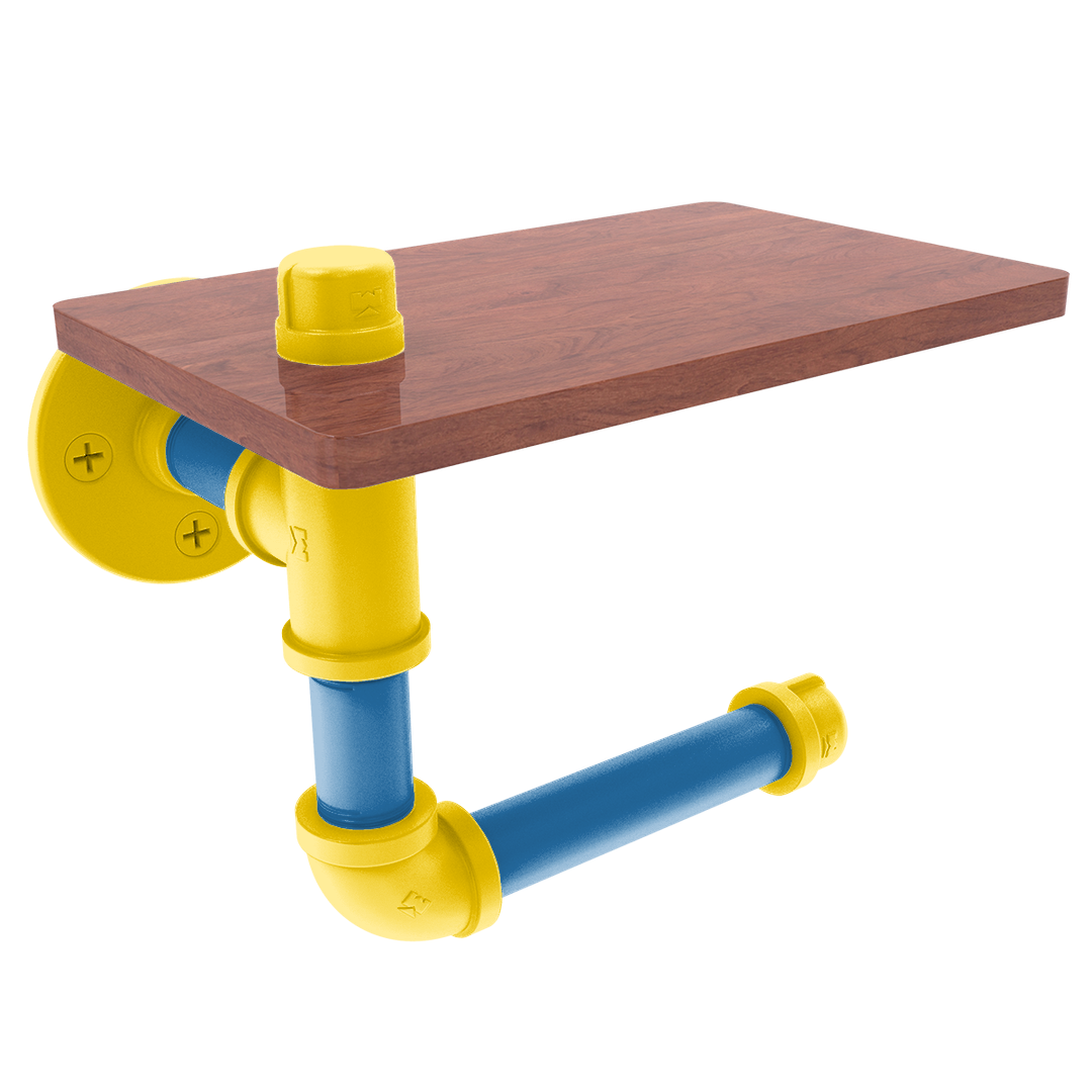 Collegiate Collection Toilet Paper Holder with Wood Shelf Westwood Blue and Gold Edition