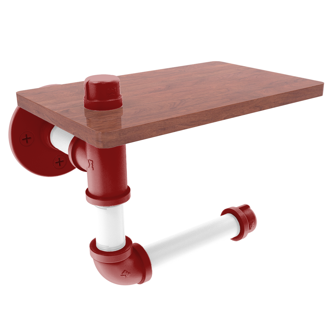 Collegiate Collection Toilet Paper Holder with Wood Shelf Silicon Valley Red and White Edition