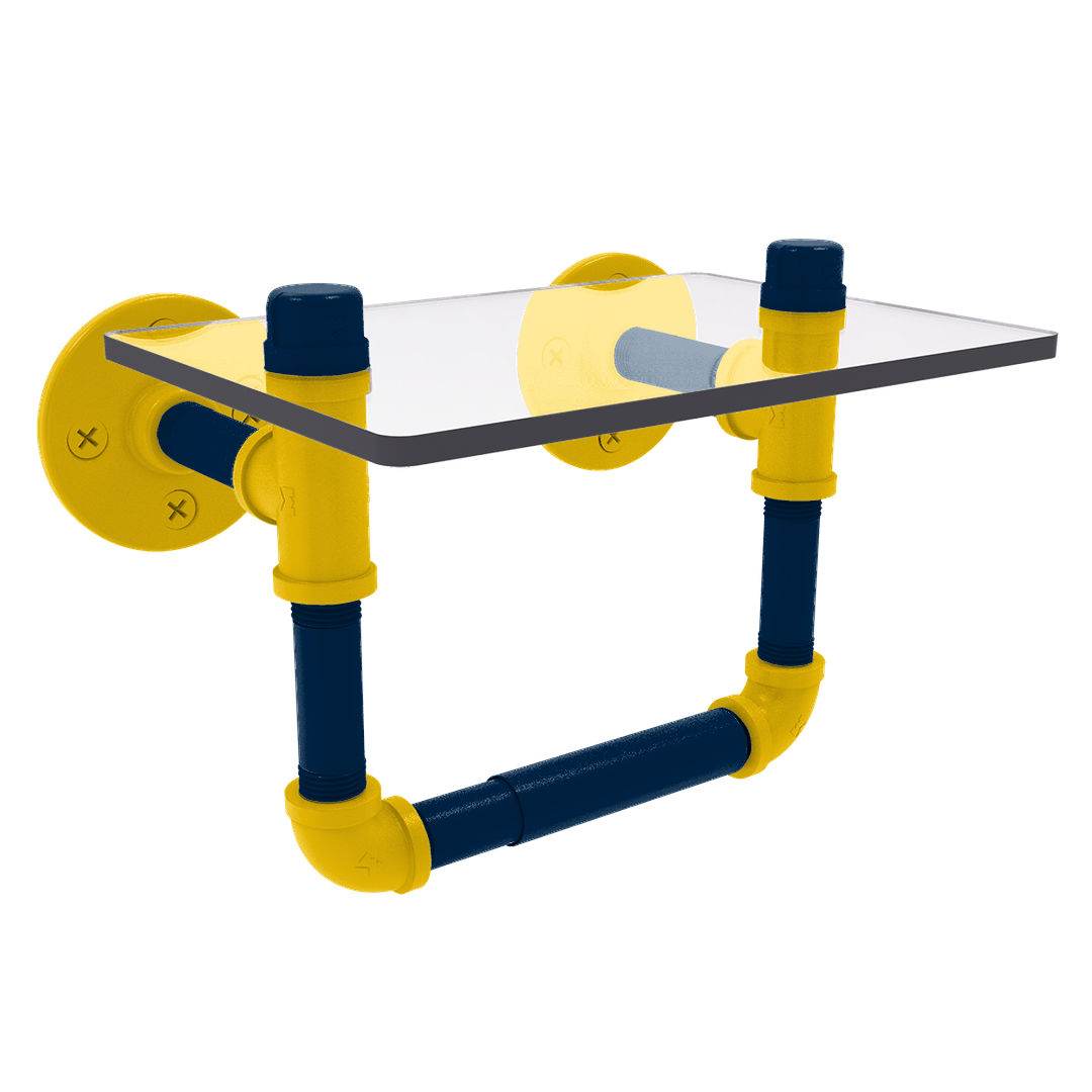 Collegiate Collection Toilet Tissue Holder with Glass Shelf Great Lakes Maize and Blue Edition