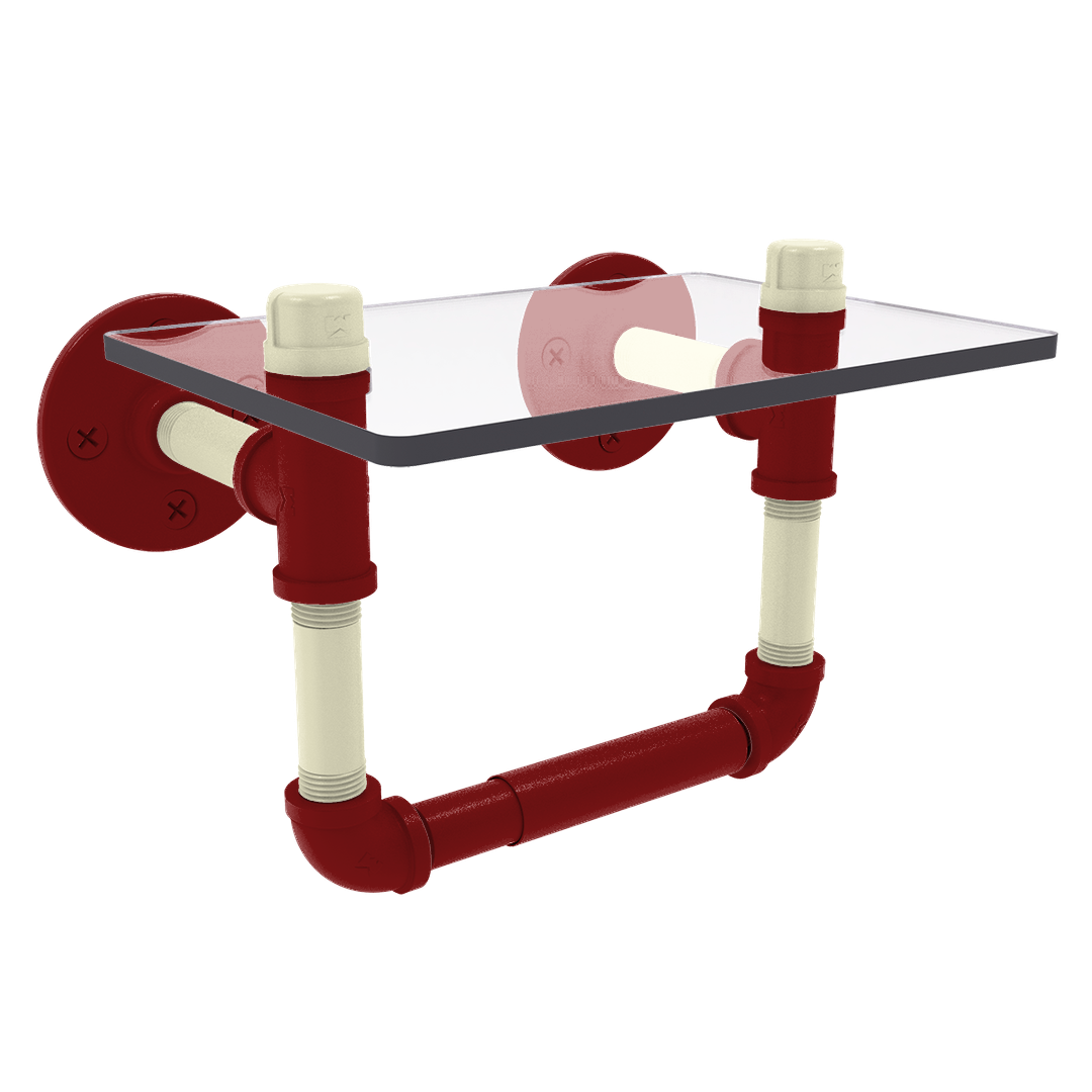 Collegiate Collection Toilet Tissue Holder with Glass Shelf Norman Crimson and Cream Edition