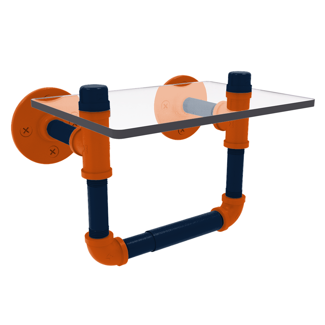Collegiate Collection Toilet Tissue Holder with Glass Shelf Plainsmen Blue and Orange Edition