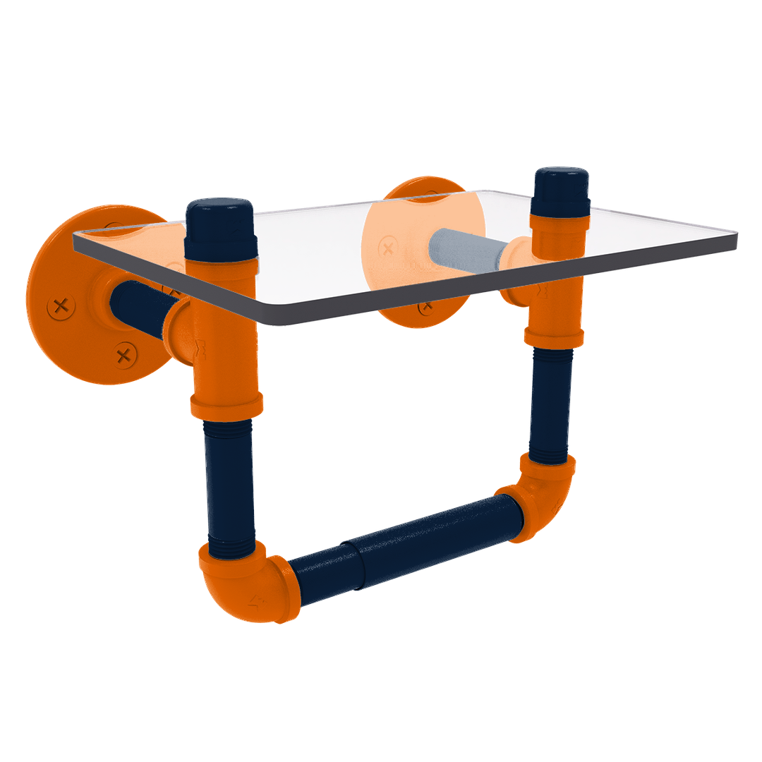 Collegiate Collection Toilet Tissue Holder with Glass Shelf Upstate New York Orange and Navy Edition