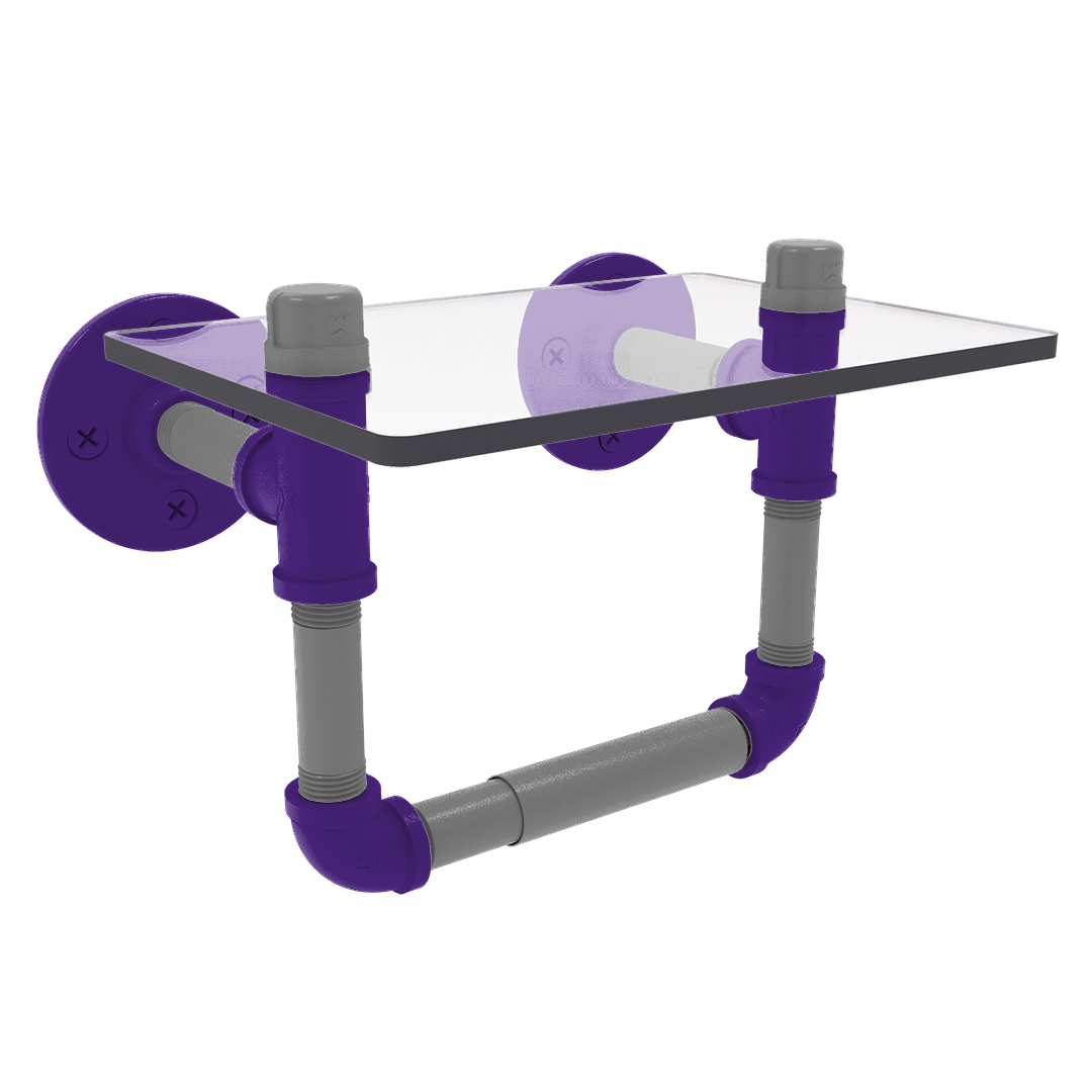 Collegiate Collection Toilet Tissue Holder with Glass Shelf Flint Hills Purple and Silver Edition