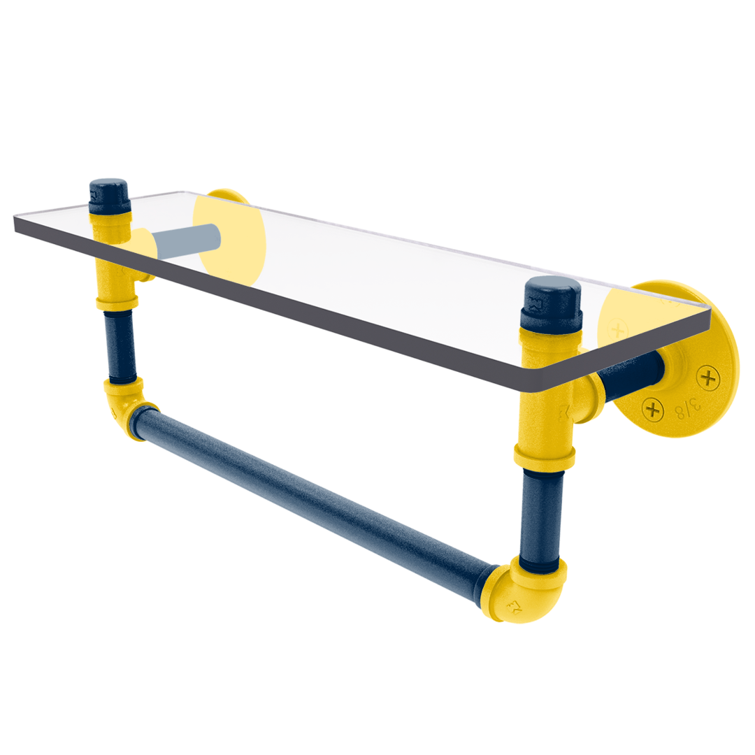 Collegiate Collection Glass Shelf with Towel Bar Great Lakes Maize and Blue Edition