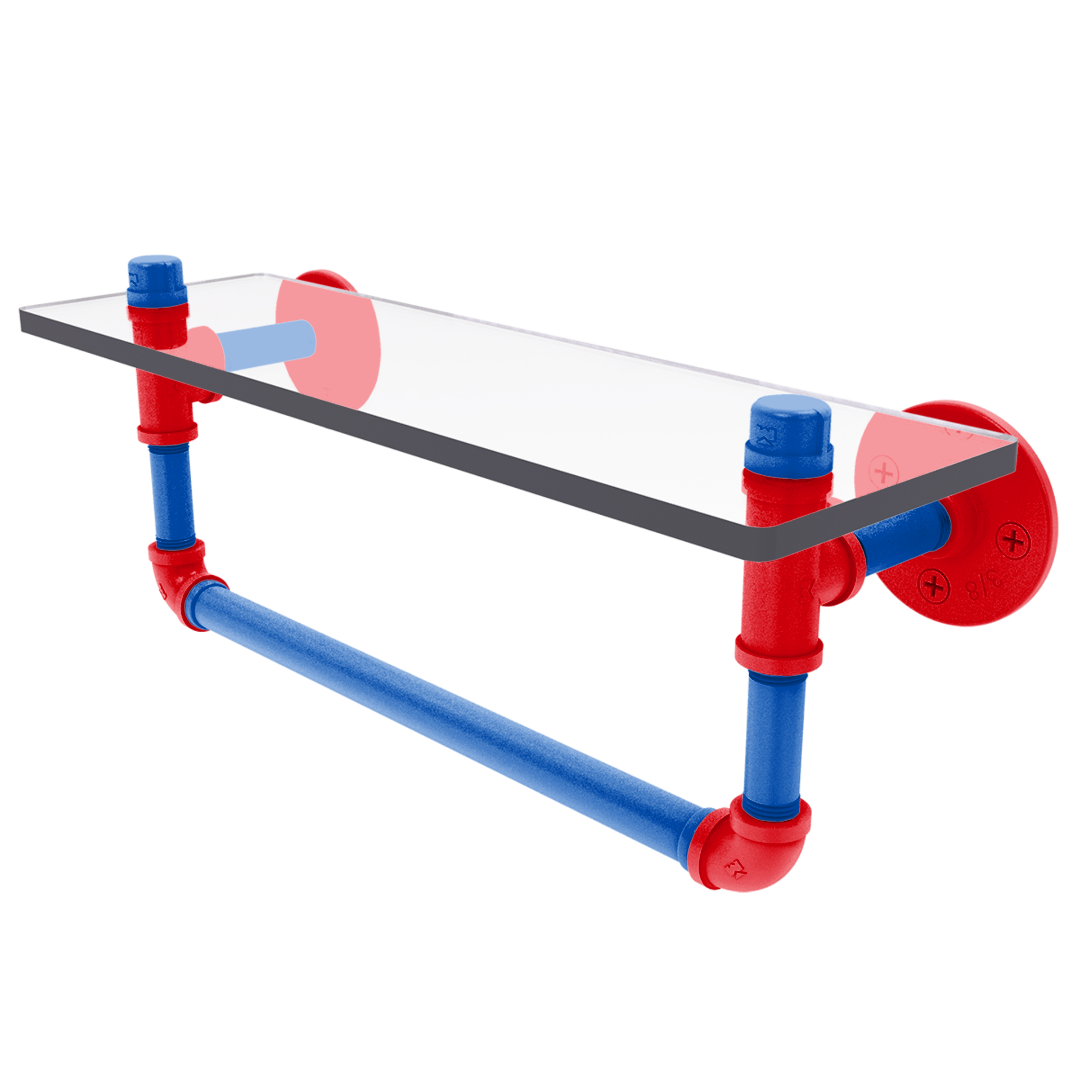 Collegiate Collection Glass Shelf with Towel Bar Lawrence Blue and Crimson Edition