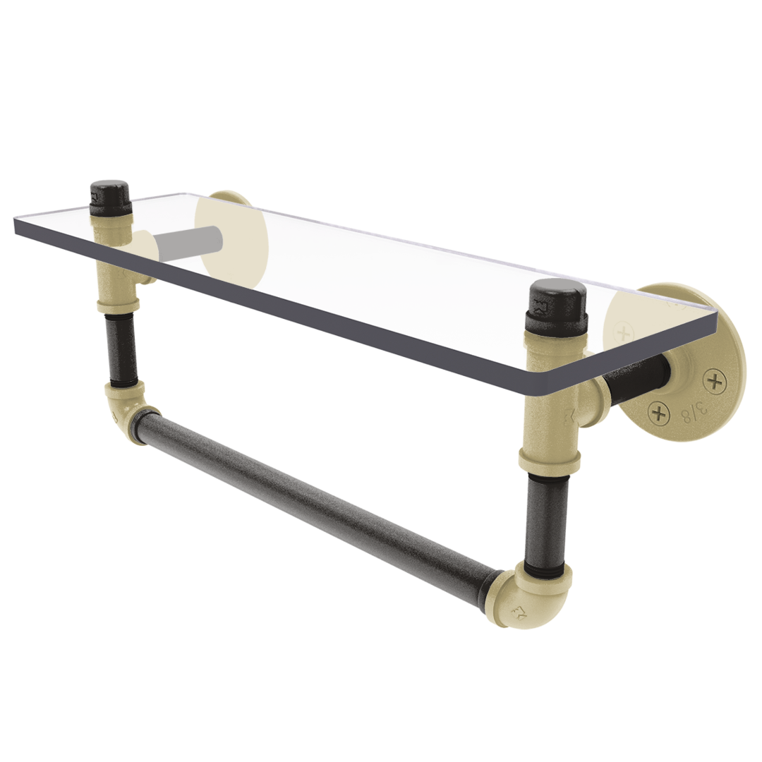 Collegiate Collection Glass Shelf with Towel Bar Boulder Black and Gold Edition