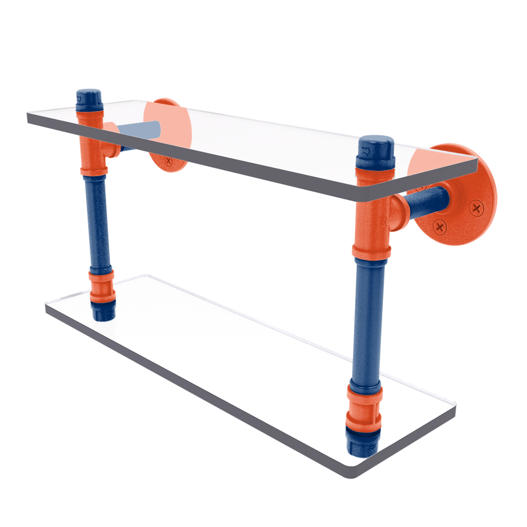 Collegiate Collection Double Glass Shelf Charlottesville Orange and Blue Edition